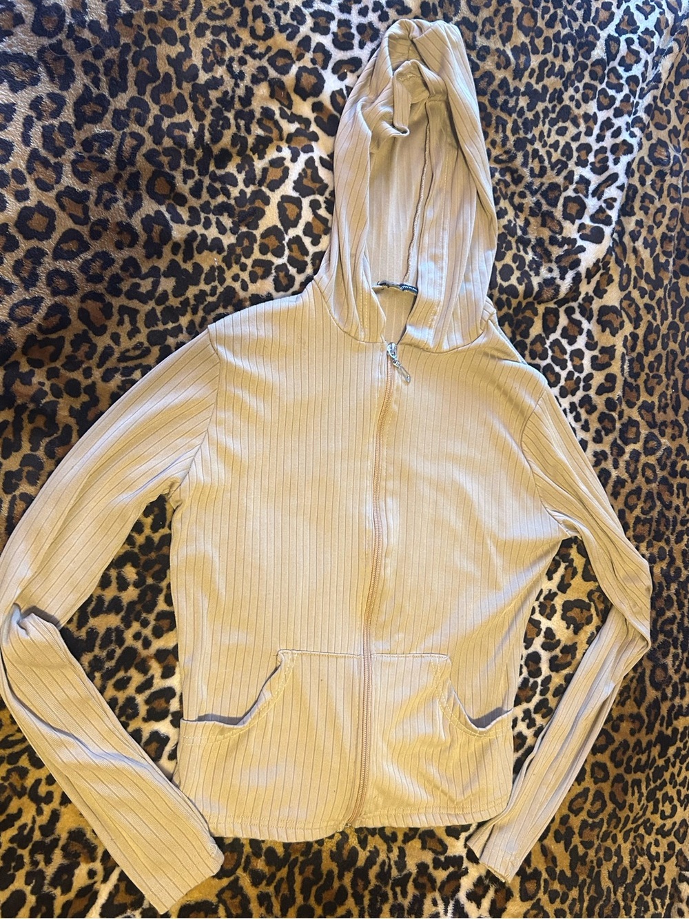 Light Brown/Tanish Ribbed Zip Hoodie